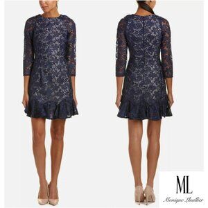 NWT Monique Lhuillier | Blue Lace Drop Waist Mini Dress, size 12